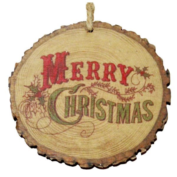 Χριστουγεννιάτικoς Κρεμαστός Κορμός Ξύλου "Merry Christmas" (9cm)